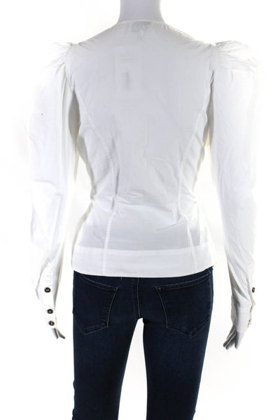 Ganni Womens Cotton V-Neck Long Sleeve Wrap Tied Blouse White Size EUR36