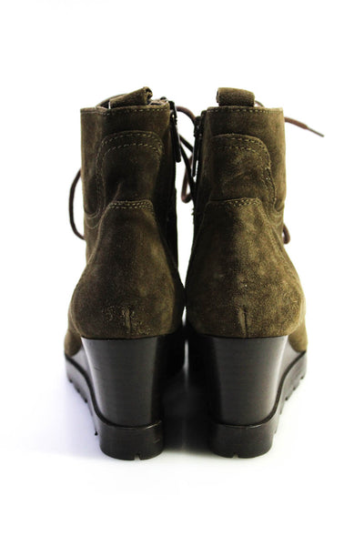 Aquatalia Womens Suede Round Toe Lace Up Wedge Ankle Boots Olive Size 7.5