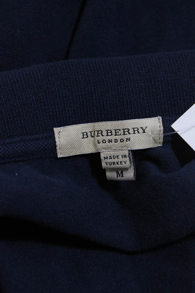 Burberry London Womens Cotton Jersey Collared Button Up Polo Shirt Navy Size M