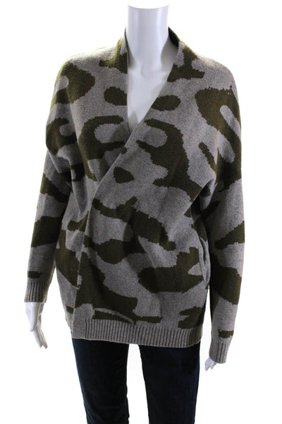 Current/Elliott Womens Camouflage Open Front Cardigan Sweater Gray Green Size 0