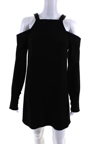 Tibi Womens Long Sleeve Square Neck Cold Shoulder Short Shift Dress Black Size 0