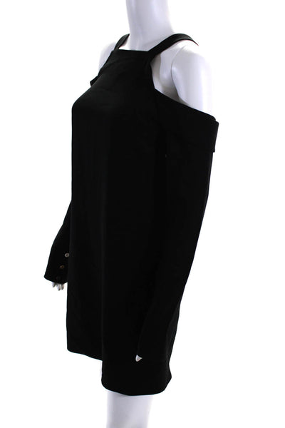 Tibi Womens Long Sleeve Square Neck Cold Shoulder Short Shift Dress Black Size 0