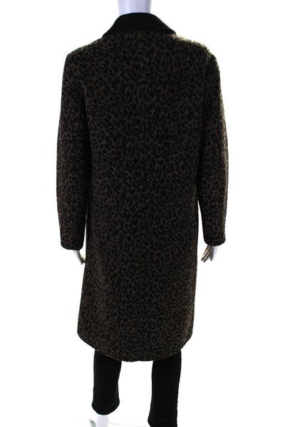 Topshop Womens Button Front Collared Leopard Coat Brown Black Wool Size 2