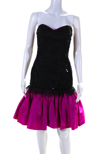 Bern Haw Womens Strapless Sweetheart Sequin Cocktail Dress Pink Black Size 8