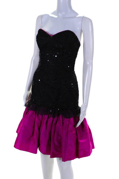 Bern Haw Womens Strapless Sweetheart Sequin Cocktail Dress Pink Black Size 8