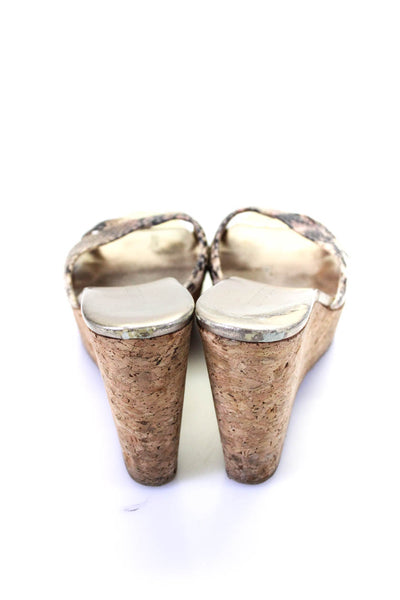 Jimmy Choo Womens Snakeskin Platform Wedge Slide Sandals Brown Size 39