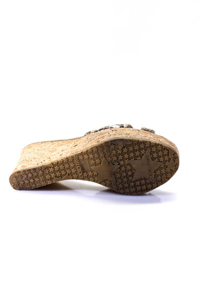 Jimmy Choo Womens Snakeskin Platform Wedge Slide Sandals Brown Size 39