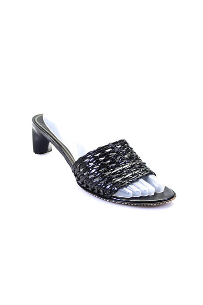 Cole Haan Womens Black Woven Open Toe Kitten Heels Mules Shoes Size 7.5B
