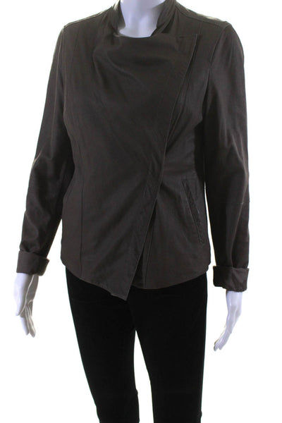 Vince Womens Taupe Brown Leather Open Front Long Sleeve Jacket Size M