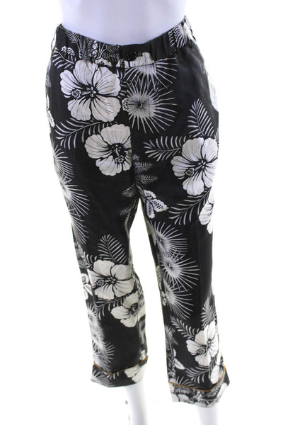 J Crew Womens Silk Crepe Flower Printed Zip Up High Rise Cuff Pants Gray Size 8