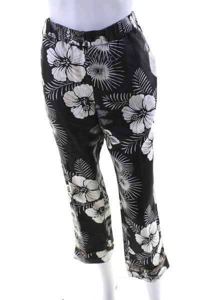 J Crew Womens Silk Crepe Flower Printed Zip Up High Rise Cuff Pants Gray Size 8