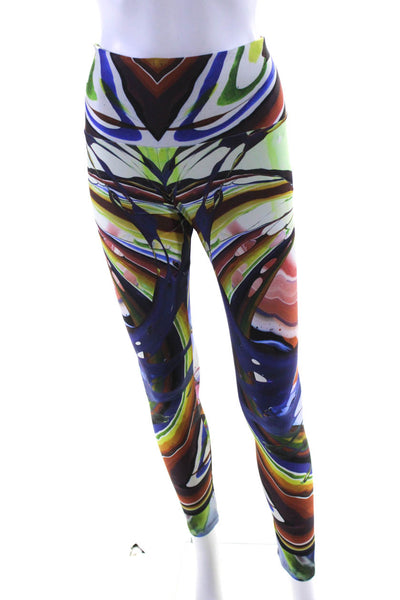 Moon Magic Womens Abstract Printed High Rise Pull On Leggings Pants Blue Size M