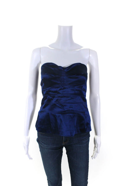 Reiss Womens Strapless Zippered Pleated Sweetheart Neckline Blouse Blue Size 14