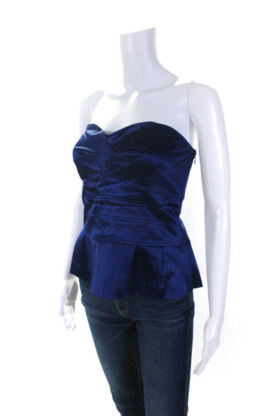 Reiss Womens Strapless Zippered Pleated Sweetheart Neckline Blouse Blue Size 14