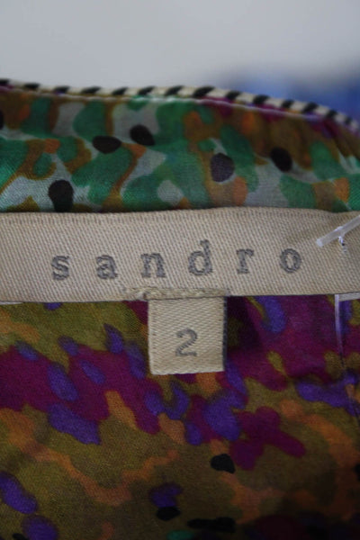 Sandro Womens Scoop Neck Empire Waist Short Tank Dress Brown Pink Green Size 2