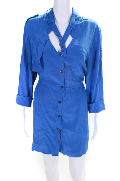 Madison Marcus Womens Cuffed 3/4 Sleeved Snap Buttoned Shirt Dress Blue Size L