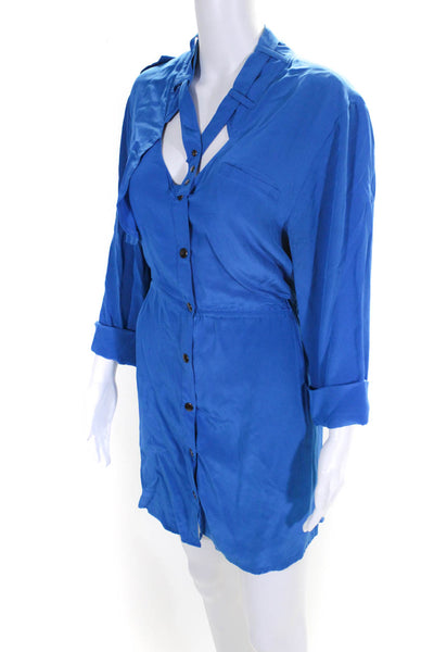 Madison Marcus Womens Cuffed 3/4 Sleeved Snap Buttoned Shirt Dress Blue Size L