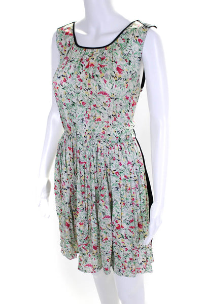 Joie Womens Floral Colorblock Sleeveless Blouson Dress White Black Green Size M