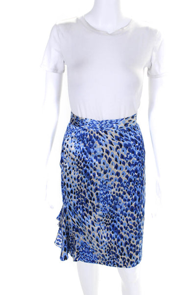 Tibi Womens 100% Silk Spotted Ruffled A Line Knee Length Skirt Blue Size 10