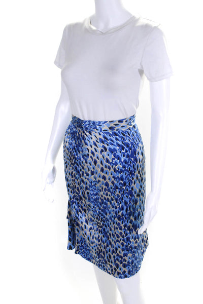 Tibi Womens 100% Silk Spotted Ruffled A Line Knee Length Skirt Blue Size 10