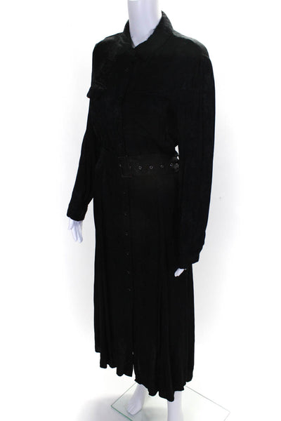 Sen Womens Paisley Print Button Down Belted Shift Dress Black Size M