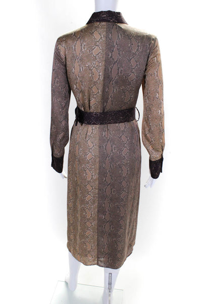 Equipment Femme Womens Snakeskin Print Belted Shirt Dress Brown Size XXS