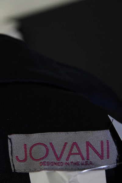Jovani Womens Sequin Short Sleeve Cropped Mock Neck Blouse Blue Size 4