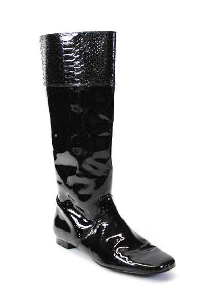 Coach Womens Black Embossed Reptile Skin Print Knee High Boots Shoes Size 10B