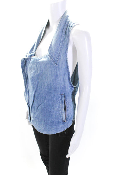 Helmut Lang Womens Cotton Blend Sleeveless Zip Up Tank Top Blue Size L