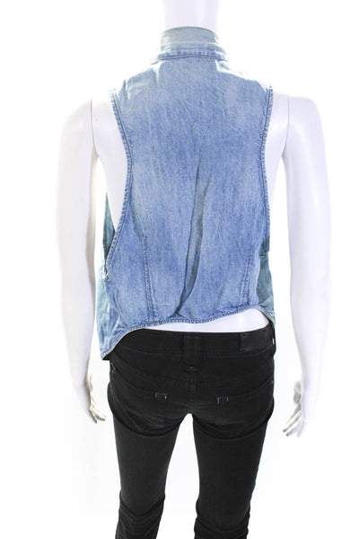 Helmut Lang Womens Cotton Blend Sleeveless Zip Up Tank Top Blue Size L