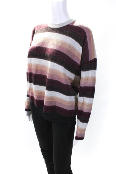 ATM Womens Maroon Multicolor Striped Wool Cashmere Pullover Sweater Top Size S