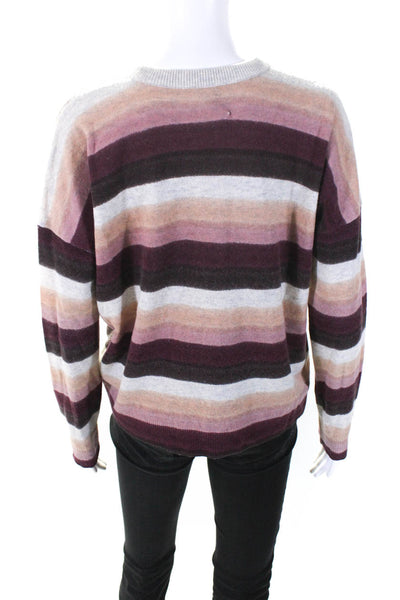 ATM Womens Maroon Multicolor Striped Wool Cashmere Pullover Sweater Top Size S