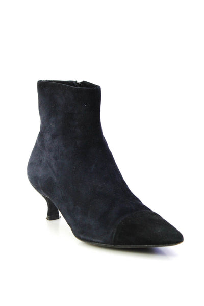 Enrico Antinori Womens Suede Pointed Cap Toe Ankle Boots Navy Blue Black Size 9
