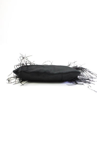 BCBG Max Azria Womens Satin Feather Trim Shoulder Handbag Black