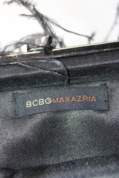 BCBG Max Azria Womens Satin Feather Trim Shoulder Handbag Black