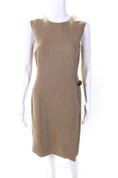 Prada Womens Woven Sleeveless Side Belted Round Neck Shift Dress Brown Size 42