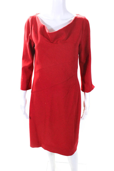 Oscar de la Renta Womens Long Sleeved Boat Neck Knee Length Dress Red Size 10