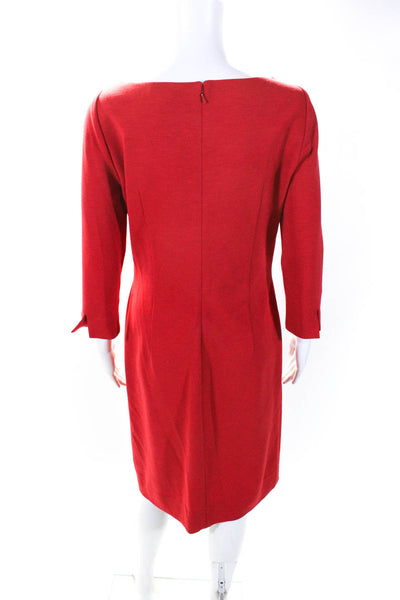 Oscar de la Renta Womens Long Sleeved Boat Neck Knee Length Dress Red Size 10