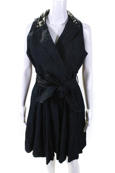 Lauren Ralph Lauren Womens Collared Belted Sleeveless A Line Dress Navy Size 10