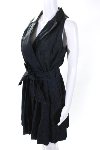 Lauren Ralph Lauren Womens Collared Belted Sleeveless A Line Dress Navy Size 10