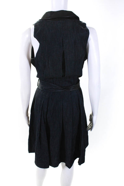 Lauren Ralph Lauren Womens Collared Belted Sleeveless A Line Dress Navy Size 10