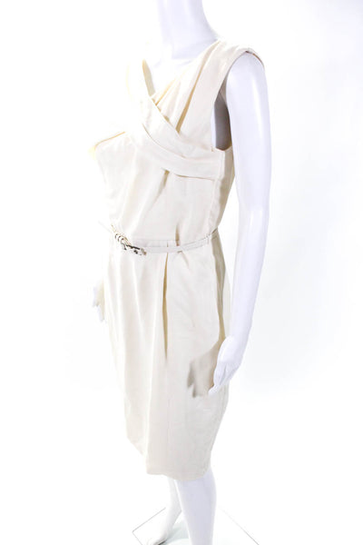 Carolina Herrera Womens 100% Wool Belted Sleeveless A Line Dress Cream Size 8