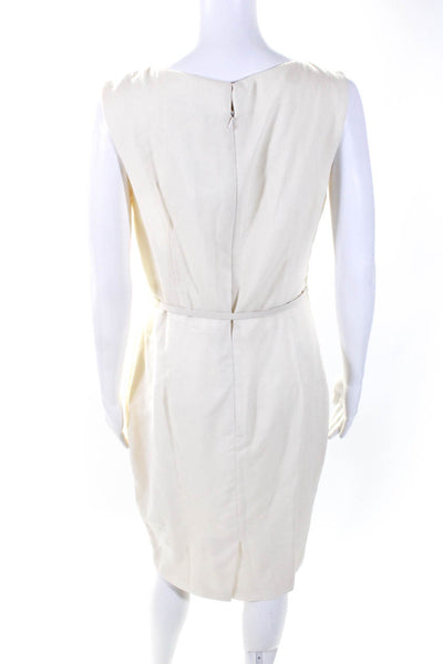 Carolina Herrera Womens 100% Wool Belted Sleeveless A Line Dress Cream Size 8