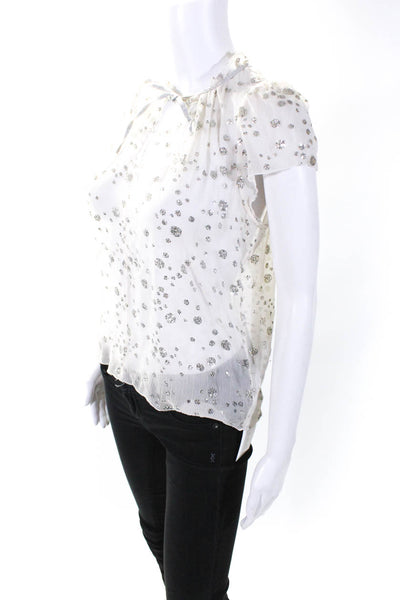 Twelfth Street by Cynthia Vincent Womens Glitter Blouse White Silver Size Medium