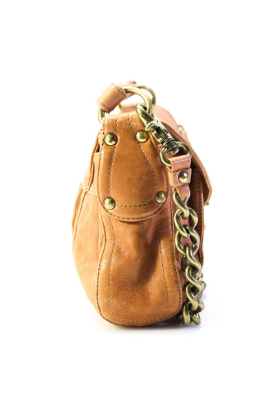 Kooba Womens Leather Gold Tone Flap Chain Link Shoulder Handbag Brown