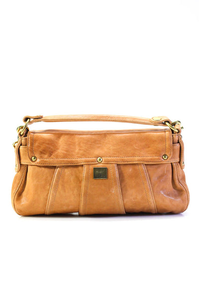 Kooba Womens Leather Gold Tone Flap Chain Link Shoulder Handbag Brown