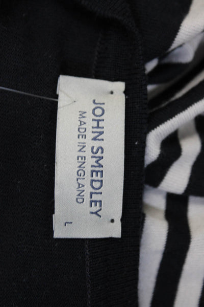 John Smedley Womens Round Neck Striped Sweatshirt Navy Gray Cotton Size Large