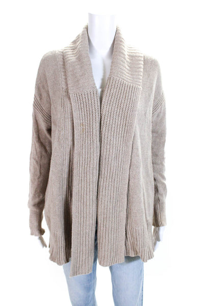 White + Warren Womens Open Front Cardigan Sweater Brown Cotton Size Medium