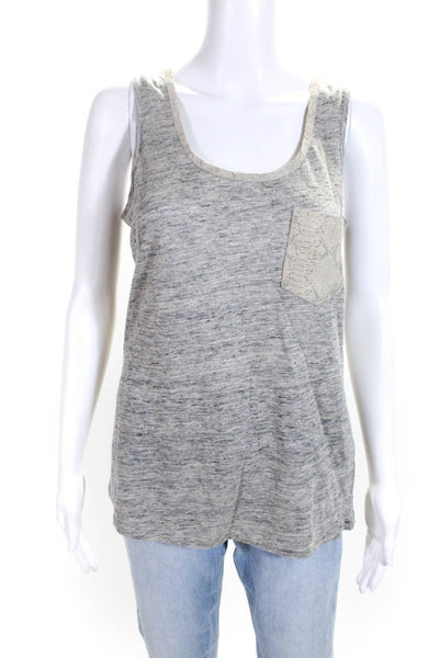 The Kooples Womens Snake Print Pocket Scoop Neck Tank Top Gray Linen Size Medium