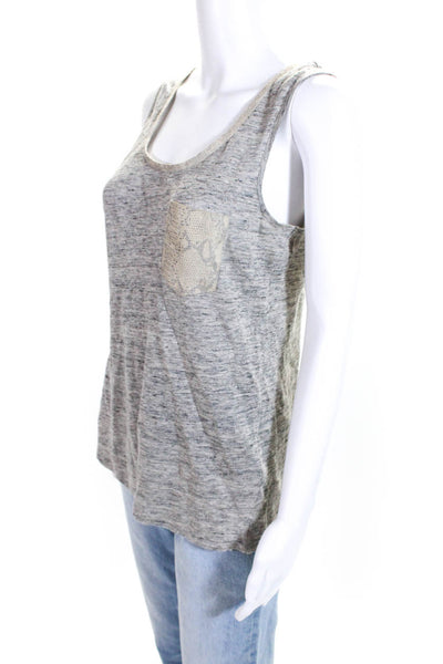 The Kooples Womens Snake Print Pocket Scoop Neck Tank Top Gray Linen Size Medium